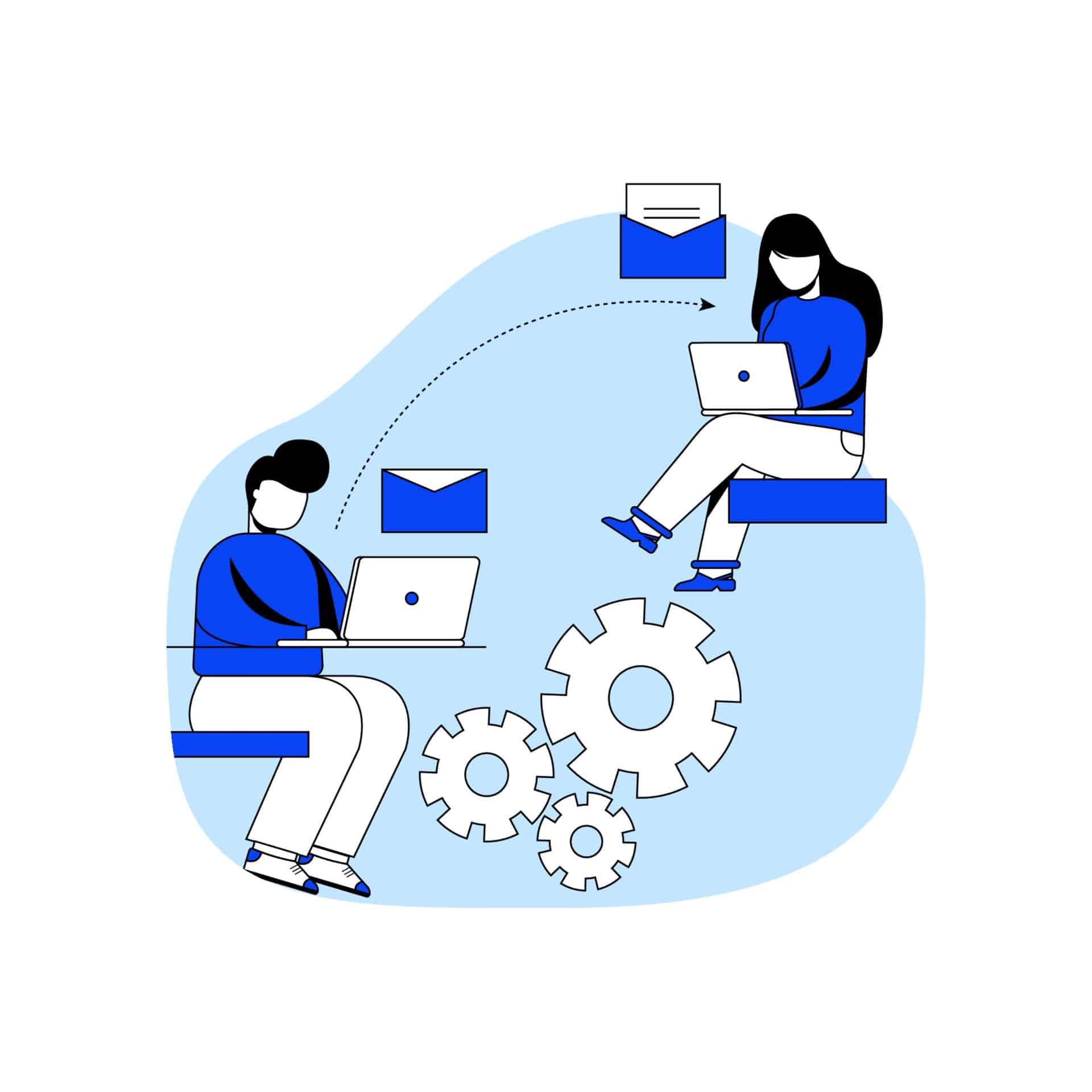 Online Communication Icon Concept Vector Illustration. Man And Woman Communication By E.mail. Online Communication. Can Use For Web, Homepage, Mobile Apps. Character Cartoon Illustration Flat Style.